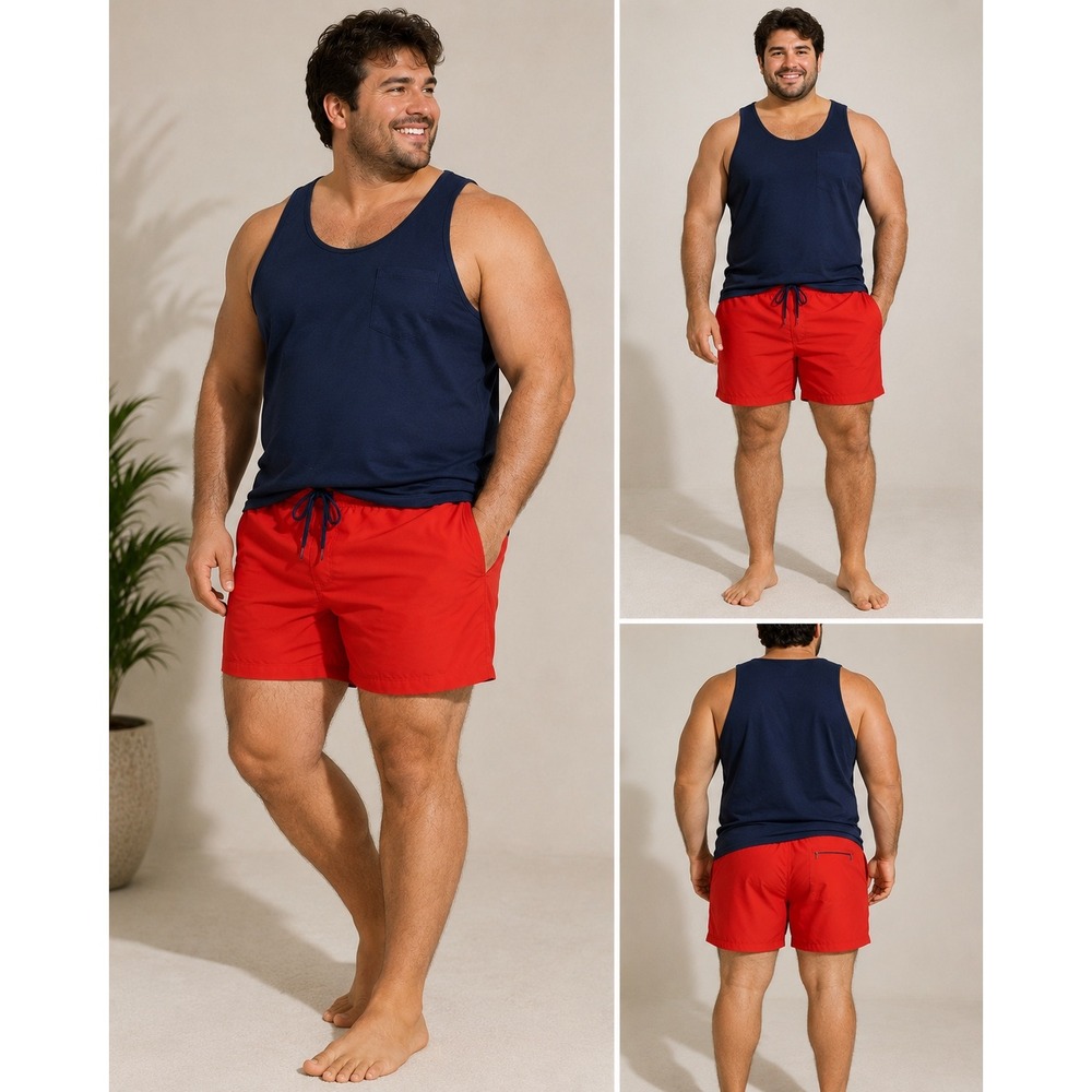 Lands' End Men's 2XL Red Swim Trunks Board Shorts Lined Beach Pool Shorts